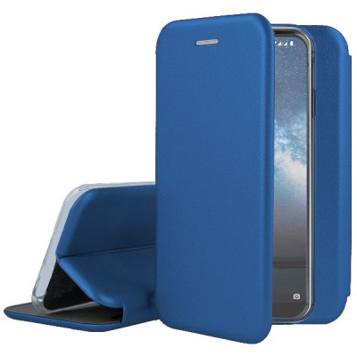   Луксозен кожен калъф тефтер ултра тънък Wallet FLEXI и стойка за Nokia 5.4 син  